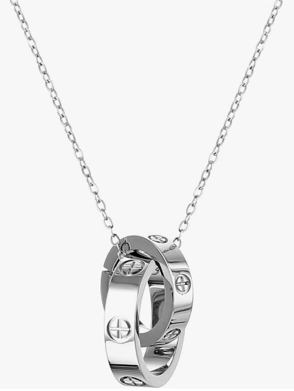Interlocking Screw Motif Silver Necklace